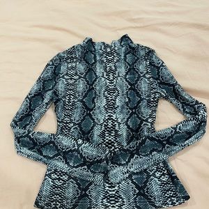 Snake print mock neck long-sleeve top